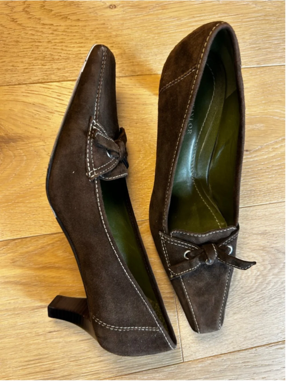 Ann Taylor Suede Heels Brown Kitten Heel Square Toe Vintage 7.5